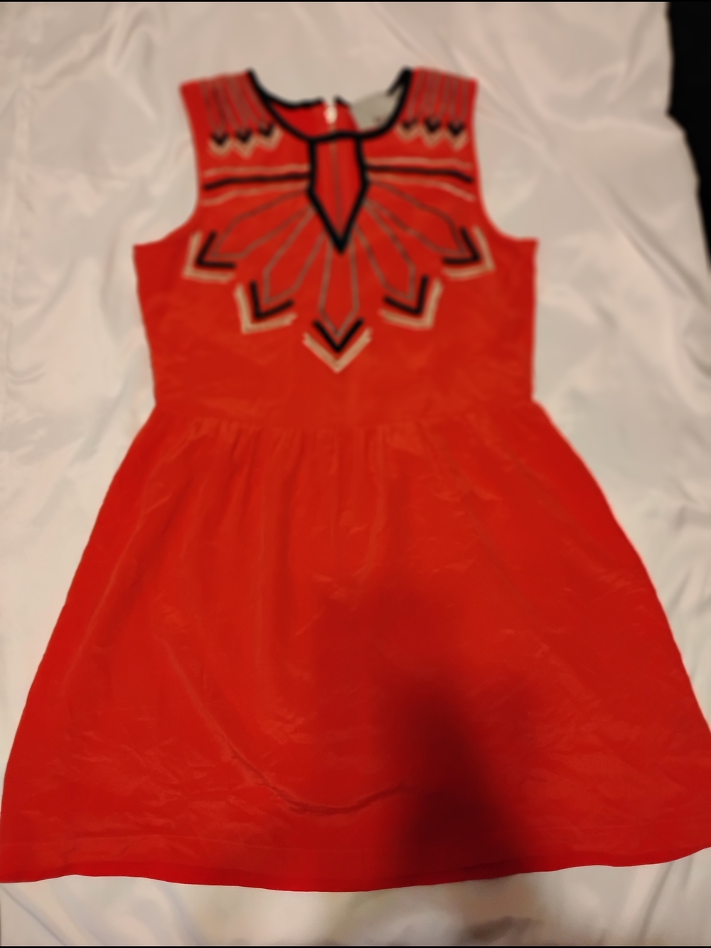 Sleeveless Coral Embroidered Midi Dress